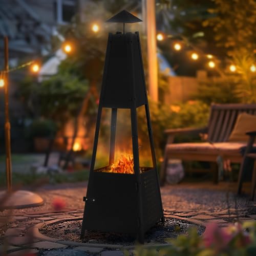 ML-Design Pyramiden Gartenkamin mit Schornstein aus Metall in Schwarz 100 cm hoch, Wetterfester...