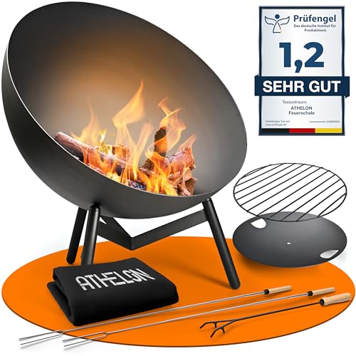 ATHELON® Feuerschale [Ø 60 cm] - wetterfeste Feuerstelle Outdoor aus Stahl für Garten, Terrasse...